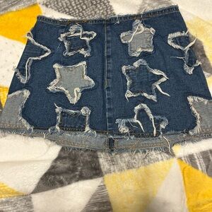 Denim Skirt with Star Patches